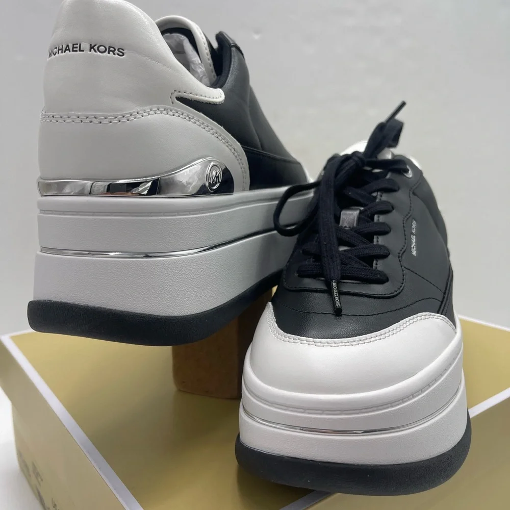 Michael Kors HAYES LACE UP LEATHER 43T4HYFS2L Black/Optic White Platforms